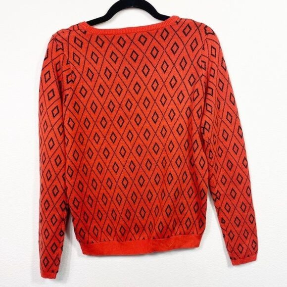 Timing Orange & Navy Diamond Print Crewneck Sweater 100% Acrylic Size Small - Picture 3 of 8
